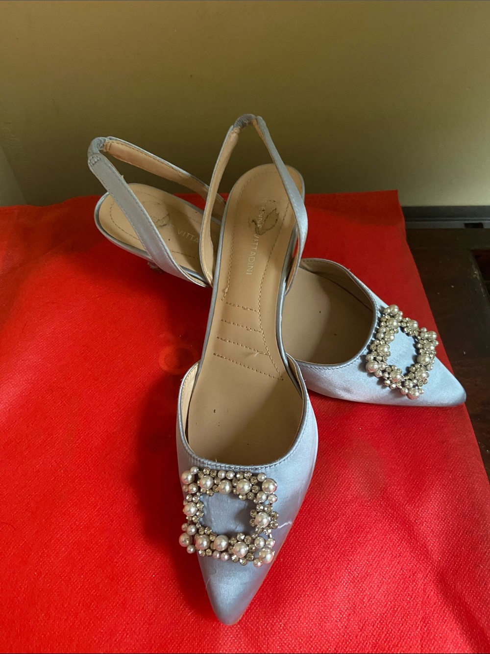Adrienne Vittadini Powder Blue Pearl Buckle Pointed Slingbacks - Picture 4 of 4